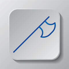 Axe simple icon. Flat design. Paper cut design. Cutted blue symbol with shadow. Gray badge button, gray background