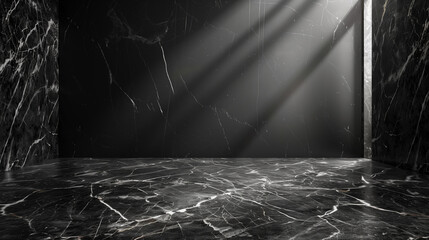 Black marble background with light from the window