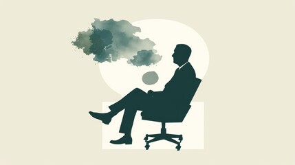 Silhouette of Professional Man in Office Chair with Cloud Above his Head