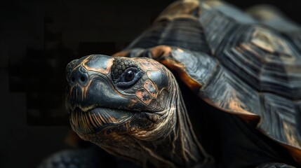 Obraz premium Close-up of a Tortoise on a Black Background