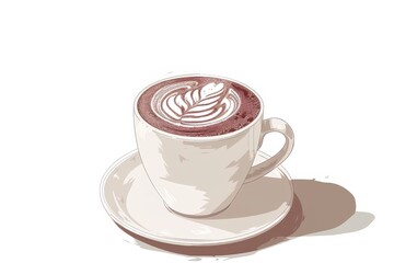 Artistic Cup of Coffee with Beautiful Latte Art in Detailed Illustration