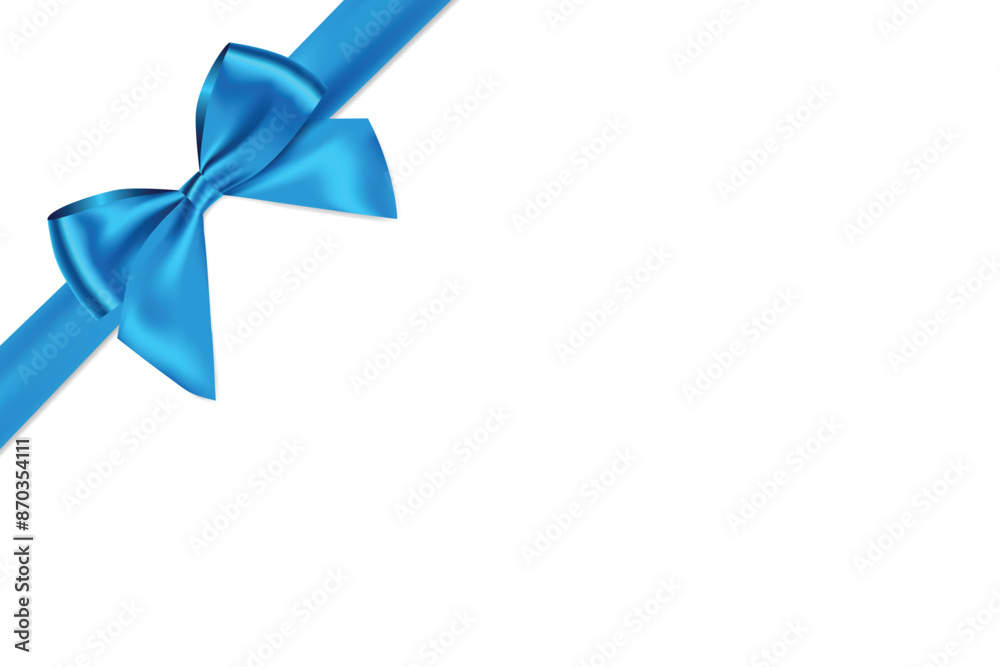 Aufkleber blue bow and ribbon realistic shiny satin with shadow place on corner of paper for decorate your gif
