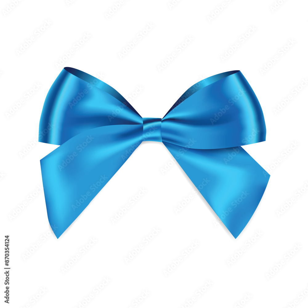 Poster blue bow realistic shiny satin with shadow for decorate your gift card or website vector eps10 isola