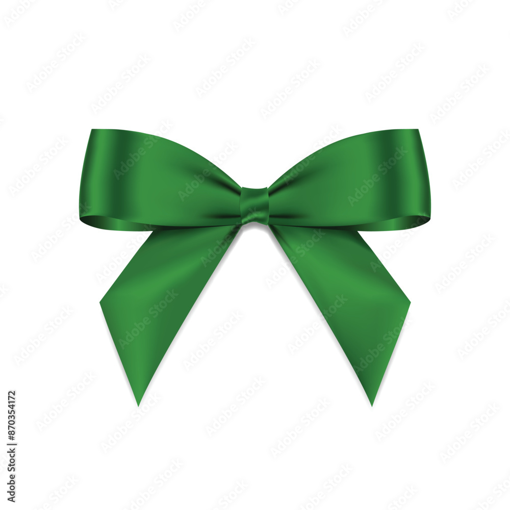Poster green bow realistic shiny satin with shadow for decorate your christmas card or website vector eps10
