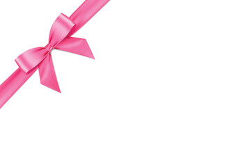 Pink bow and ribbon realistic shiny satin with shadow place on corner of paper for decorate your gift card or website vector EPS10 isolated on white background.
