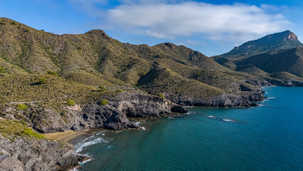 Aerial view of Calblanque beaches in Cartagena, Region of Murcia, Spain