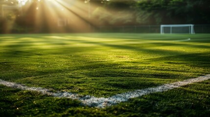 Obraz premium soccer field with morning sunray