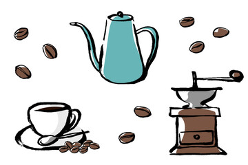 筆タッチのコーヒータイムのイメージイラストセット