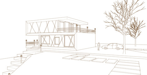 abstract modern house 3d rendering	
