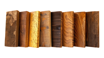 sample of oak wood set for furniture and flooring isolated on transparent white background, clipping path