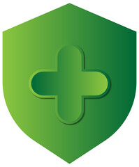 green plus mark and shield
