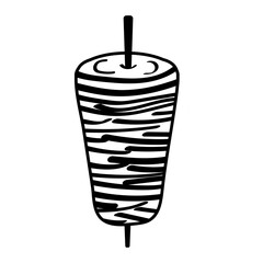 Icon depicting the logo of the most popular Turkish street food, doner kebab, meat on a skewer on a black background	