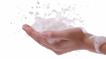 Fototapeta premium soap foam on hand isolated on white background