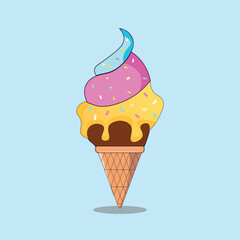 Cone ice cream yummy vibes illustration vector graphic, food cartoon for promotional campaign 