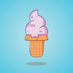 Cone ice cream yummy vibes illustration vector graphic, food cartoon for promotional campaign 