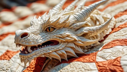 Naklejka premium Close-up of a white dragon statue head.