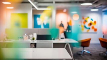 Blurred empty open space office. Abstract light bokeh at office interior background.
