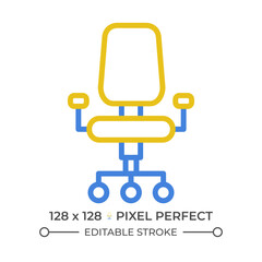 Office chair two color line icon. Computer gaming chair. Modern home office. Furniture store category bicolor outline symbol. Duotone linear pictogram. Isolated illustration. Editable stroke