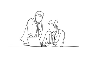 Work place concept. Single line draw design vector graphic illustration.