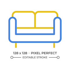 Loveseat two color line icon. Living room arrangement. Comfortable couch. Furniture store category bicolor outline symbol. Duotone linear pictogram. Isolated illustration. Editable stroke