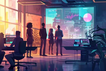 Startup Pitch Presentation in a Sleek Contemporary Conference Room.