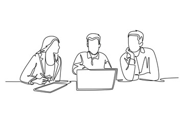 Work place concept. Single line draw design vector graphic illustration.