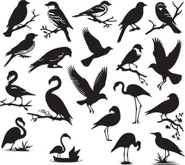 Flying birds silhouettes isolated on white background, vector. Set of flying birds, illustration. Scale to any size. EPS 10 format file