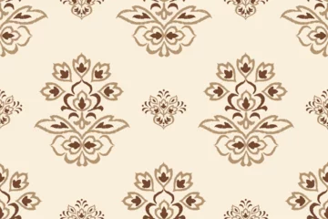 Fototapete Boho-Stil Traditional ethnic motifs ikat flora fabric pattern. Ikat embroidery Ethnic oriental background. Abstract, Texture, scarf, decoration, wallpaper.  © supachai