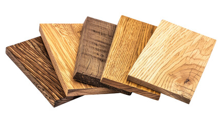 sample of oak wood set for furniture and flooring isolated on transparent white background, clipping path