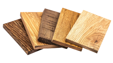 sample of oak wood set for furniture and flooring isolated on transparent white background, clipping path