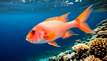 Fototapeta premium Orange fish swimming in a blue sea. 2