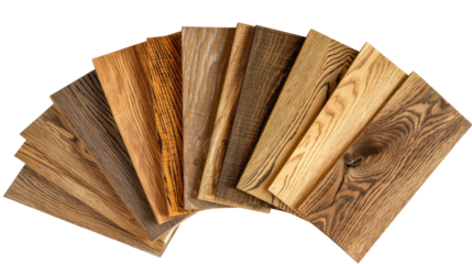 sample of oak wood set for furniture and flooring isolated on transparent white background, clipping path