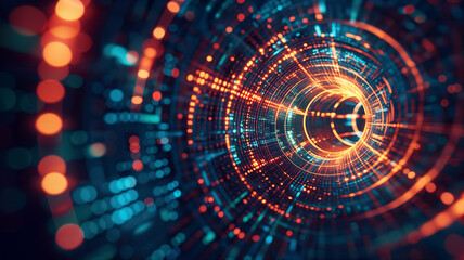 Obraz premium Abstract Digital Tunnel Background – Futuristic Data Flow and Cyber Technology Concept