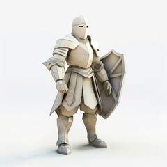 Fototapeta premium 3D Render, Low Poly style of a brave clay knight in shining armor, on isolated white background, Generative AI