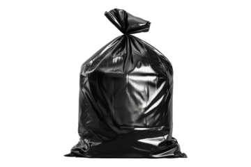 3D closed black hard plastic bag isolated on transparent background