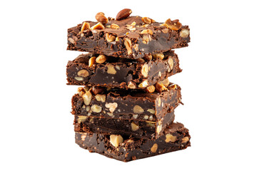 Stack of hazelnut brownies isolated on transparent background