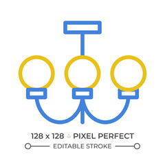 Chandelier two color line icon. Modern home lighting. Elegant illumination. Furniture online shopping bicolor outline symbol. Duotone linear pictogram. Isolated illustration. Editable stroke