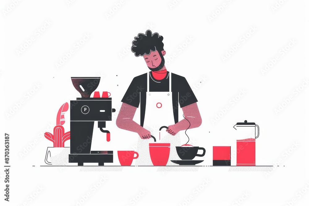 Canvas Prints Cartoon Style Barista Preparing Coffee in a Fun and Playful Cafe Setting with Bright Colors and Cheerful Atmosphere