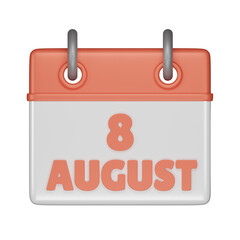 8 August Calendar 3d icon