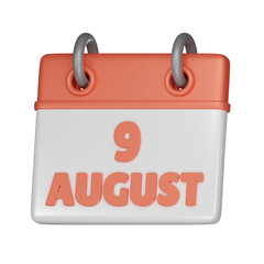 9 August Calendar 3d icon