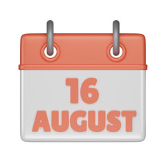 16 August Calendar 3d icon