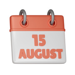 15 August Calendar 3d icon