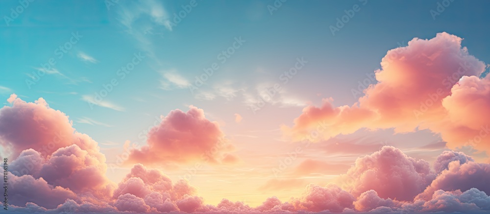 Wall mural Scenic image of a picturesque sky with fluffy clouds during sunset perfect for advertising on media, billboards, and digital prints with ample copy space.