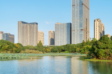 Fototapeta premium Lakeside modern office building in China