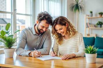 Happy Couple Signing Mortgage Papers
