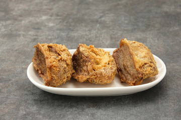 Tahu Walik, fried tofu stuffed with meatball. Indonesian food
