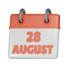 28 August Calendar 3d icon