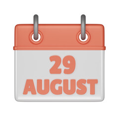 29 August Calendar 3d icon