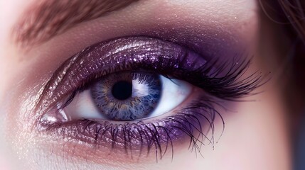 close up Shot of Blue Eye Highlighting Purple Eye Makeup