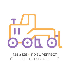 Fototapeta premium Grader two color line icon. Creating flat surface. Coal mining equipment. Heavy industry. Motor vehicle bicolor outline symbol. Duotone linear pictogram. Isolated illustration. Editable stroke